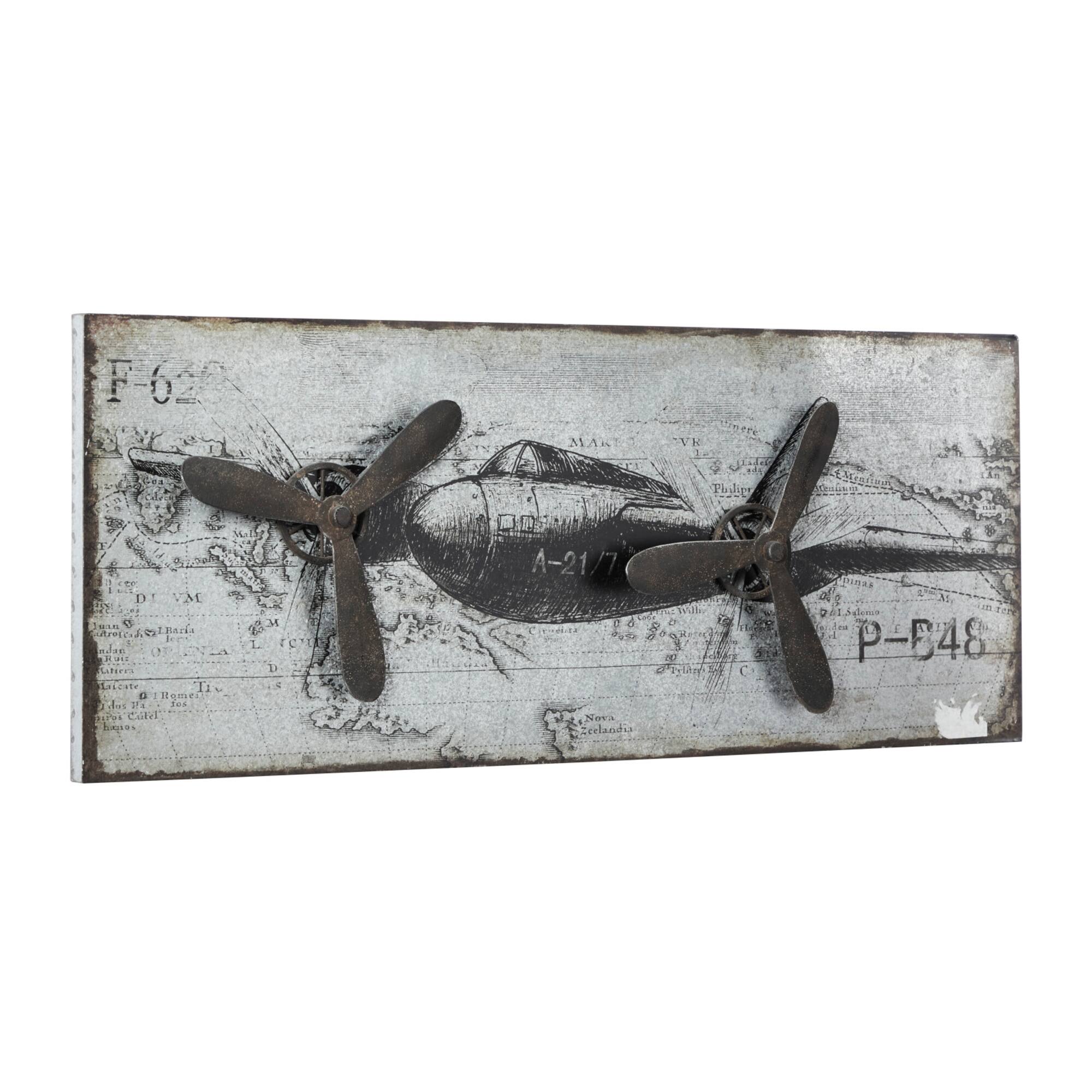 46" Silver Metal Airplane Industrial Wall Décor
